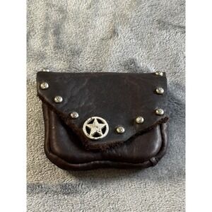 Vintage Leather Coin Pouch Sheriff Star Badge Western Cowboy Studded Brown Small